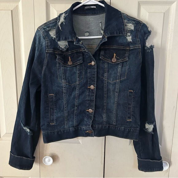 Fashion Nova Jackets & Blazers - Fashion Nova Blue Distressed Cropped Jean Jacket